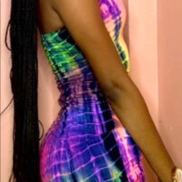 Sexy strapless vibrant color block tie dye mini dress - Picture 8 of 10